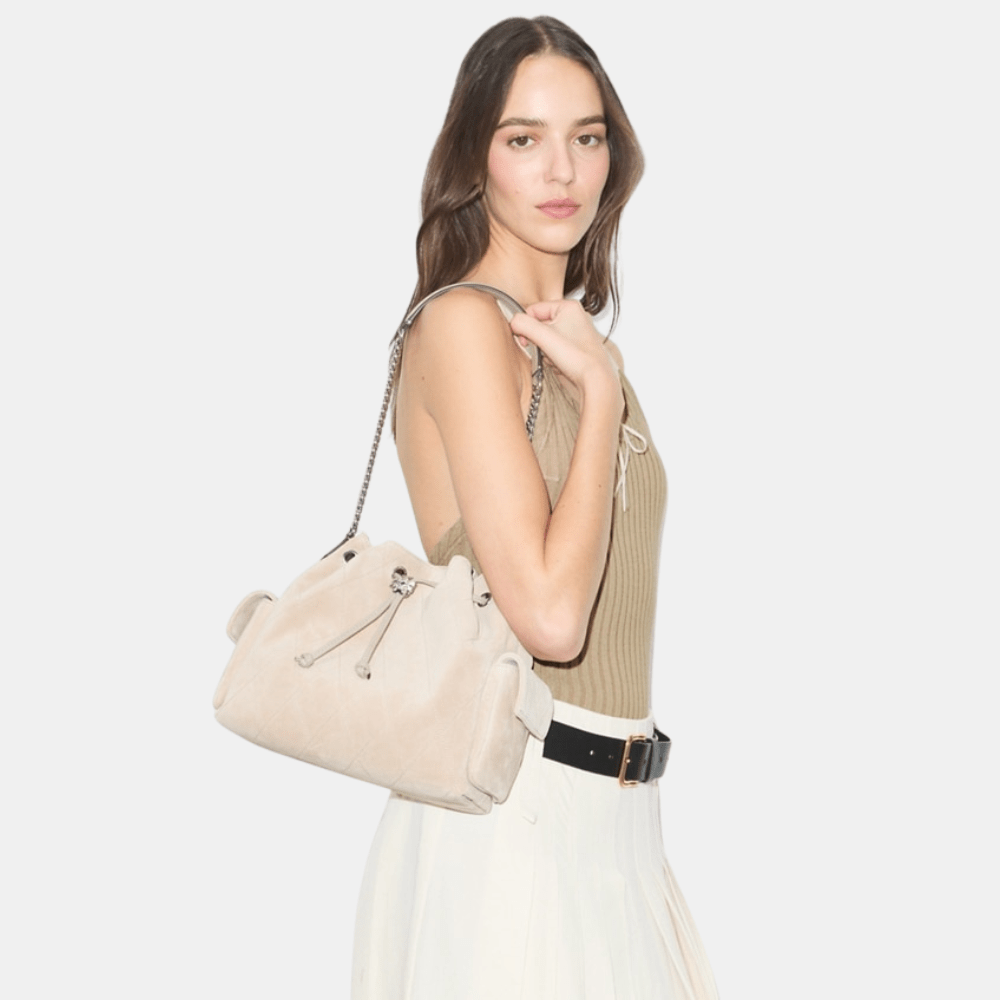 Tory Burch Charlie Quilted Suede Drawstring Shoulder Bag - DIVA ONLINE STORE