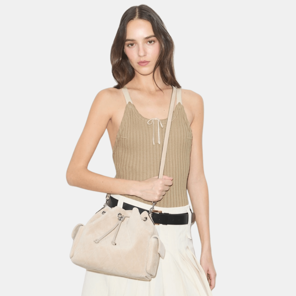 Tory Burch Charlie Quilted Suede Drawstring Shoulder Bag - DIVA ONLINE STORE