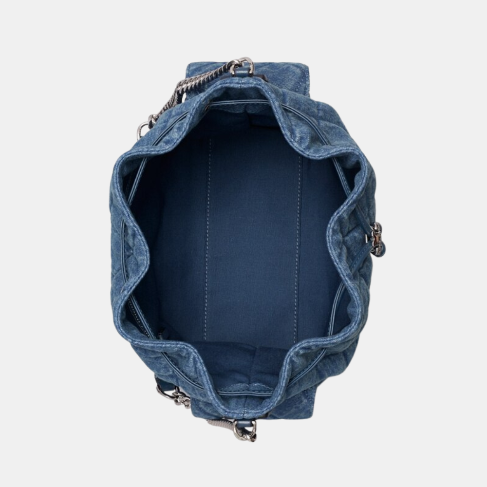 Tory Burch Charlie Quilted Denim Drawstring Shoulder Bag