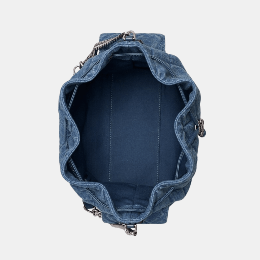 Tory Burch Charlie Quilted Denim Drawstring Shoulder Bag - DIVA ONLINE STORE