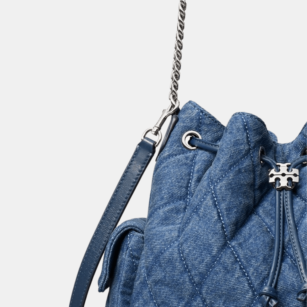 Tory Burch Charlie Quilted Denim Drawstring Shoulder Bag - DIVA ONLINE STORE