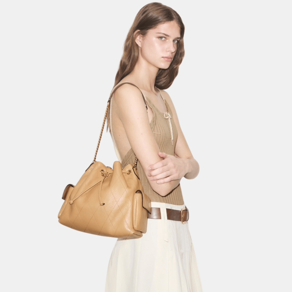Tory Burch Charlie Quilted Drawstring Shoulder Bag - DIVA ONLINE STORE