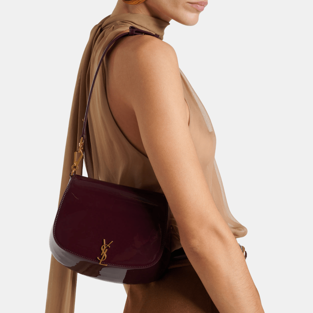 Saint Laurent Voltaire Patent Leather Shoulder Bag (Red Wine) - DIVA ONLINE STORE