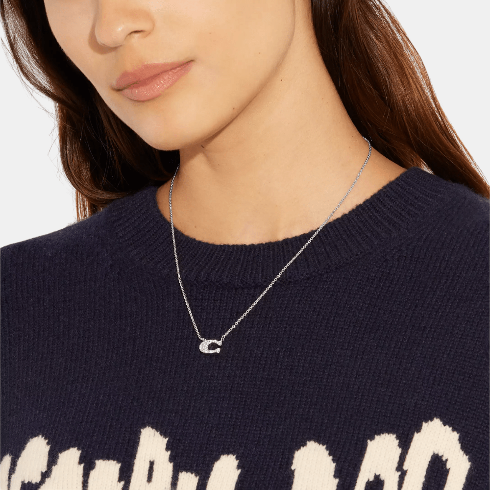Coach Pave Signature Necklace (Silver) - DIVA ONLINE STORE