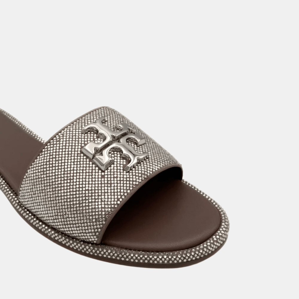 Tory Burch Everly Rhinestone Slides (Dark Clay) - DIVA ONLINE STORE
