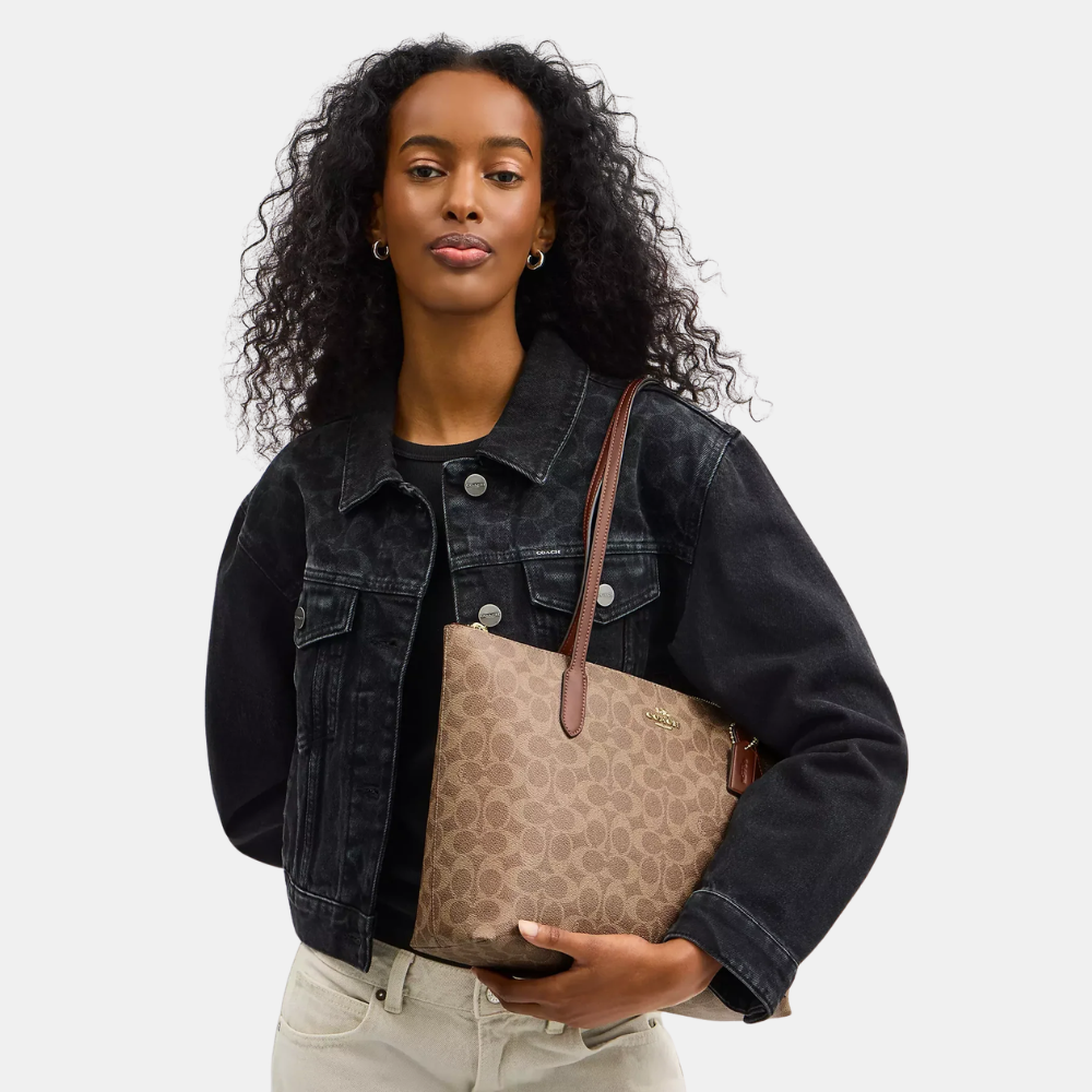 Coach Zip Top Tote Bag In Signature Canvas