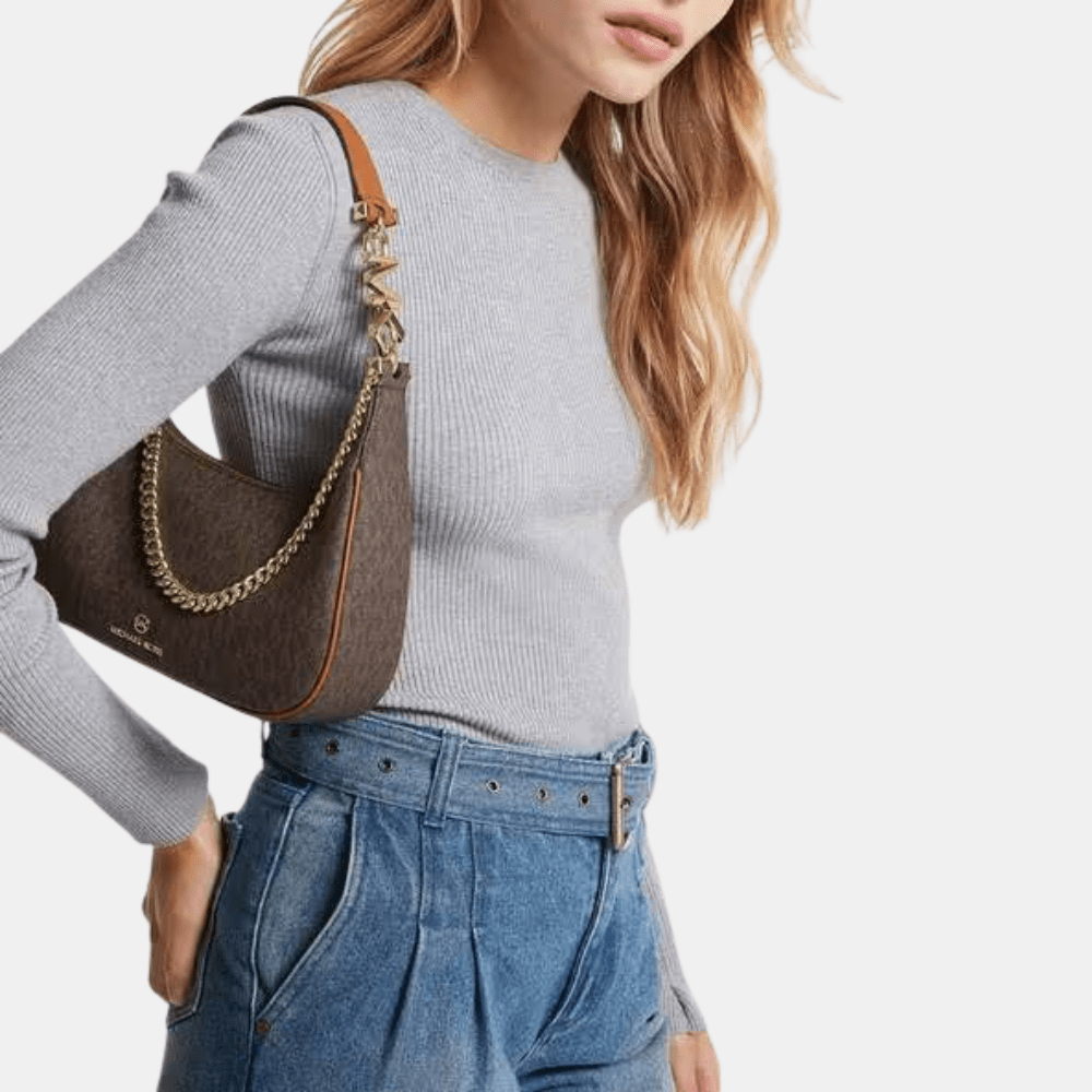 Michael Kors Piper Small Logo Shoulder Bag in Signature Monogram Canvas - DIVA ONLINE STORE