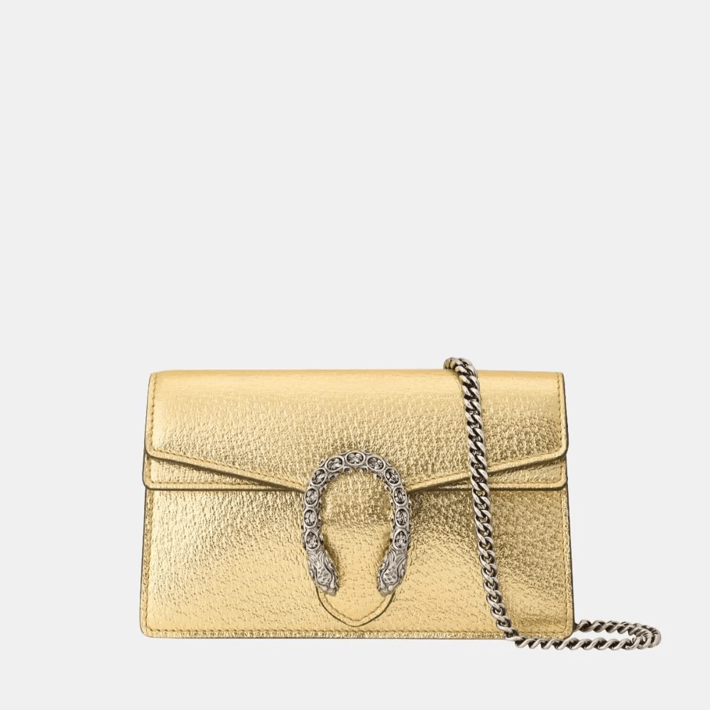 Gucci Dionysus Super Mini Bag in Gold Lamé Leather - DIVA ONLINE STORE