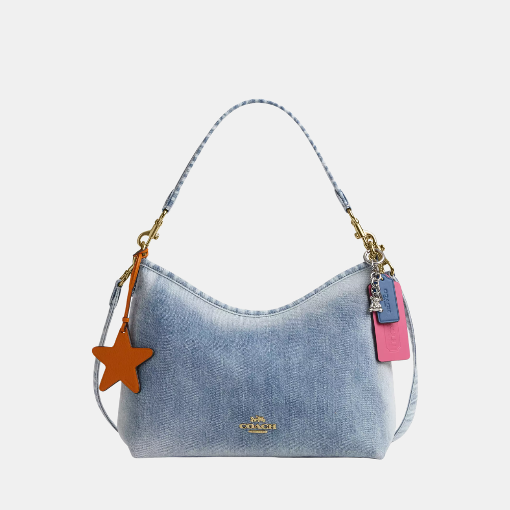 Coach Laurel Shoulder Bag In Loved Denim With Charms
