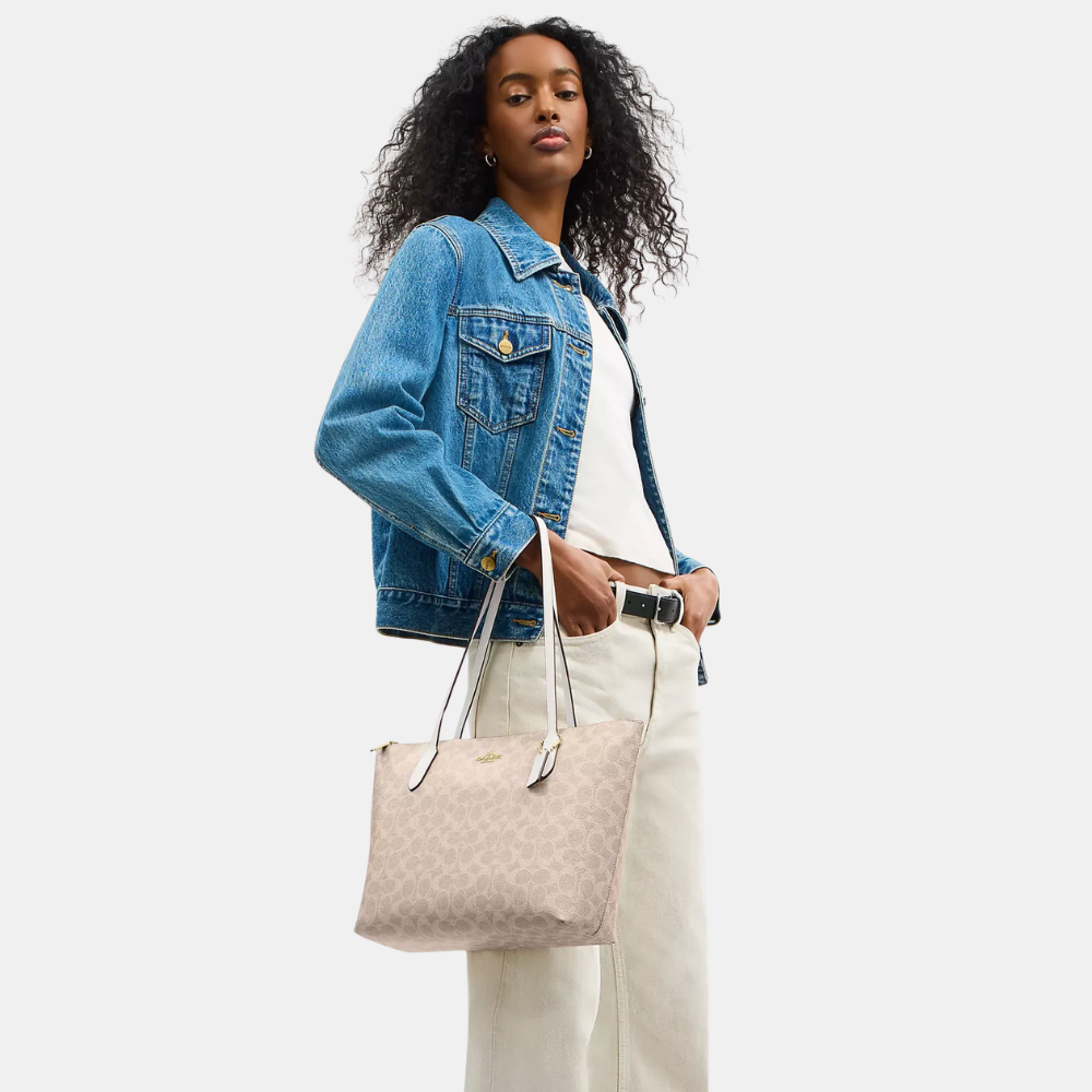 Coach Zip Top Tote Bag In Signature Canvas