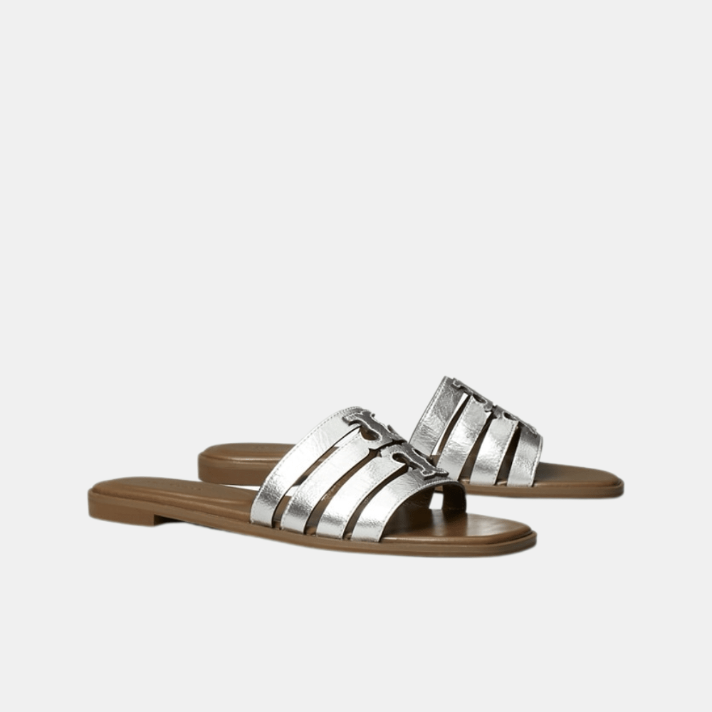 Tory Burch Ines Slide (Silver/Wild Mushroom) - DIVA ONLINE STORE