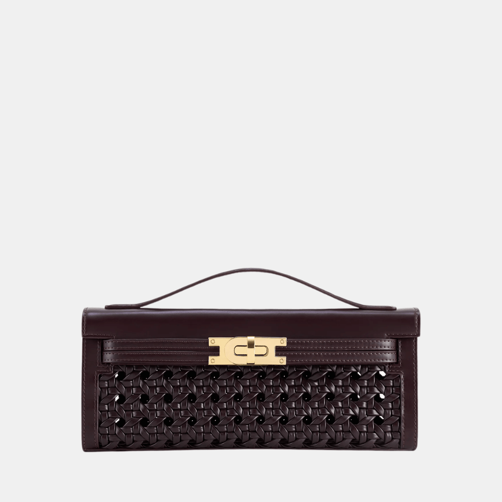 JW Pei Bria Woven Structured Top Handle Bag (Dark Red) - DIVA ONLINE STORE