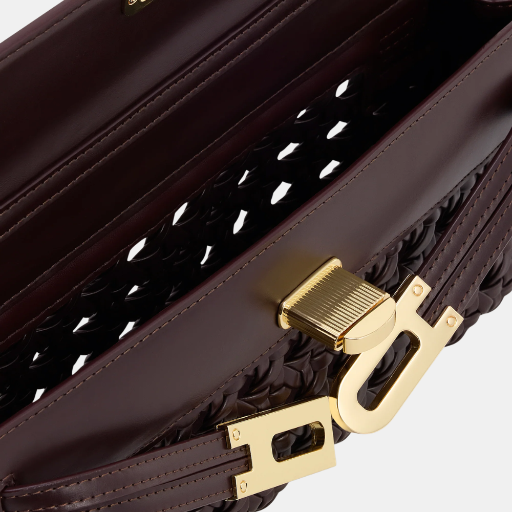 JW Pei Bria Woven Structured Top Handle Bag (Dark Red)