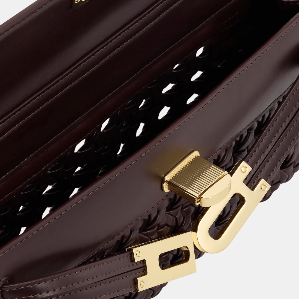 JW Pei Bria Woven Structured Top Handle Bag (Dark Red) - DIVA ONLINE STORE