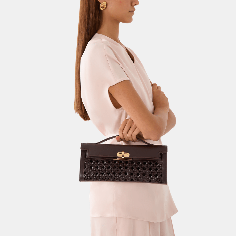 JW Pei Bria Woven Structured Top Handle Bag (Dark Red) - DIVA ONLINE STORE