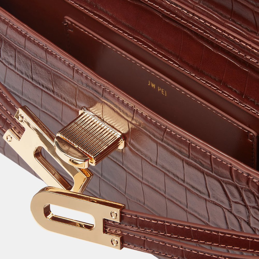 JW Pei Bria Structured Top Handle Bag (Brown Croc)