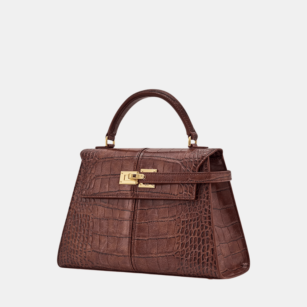 JW Pei Elise Large Croc-Embossed Top Handle Bag (Chestnut Brown) - DIVA ONLINE STORE
