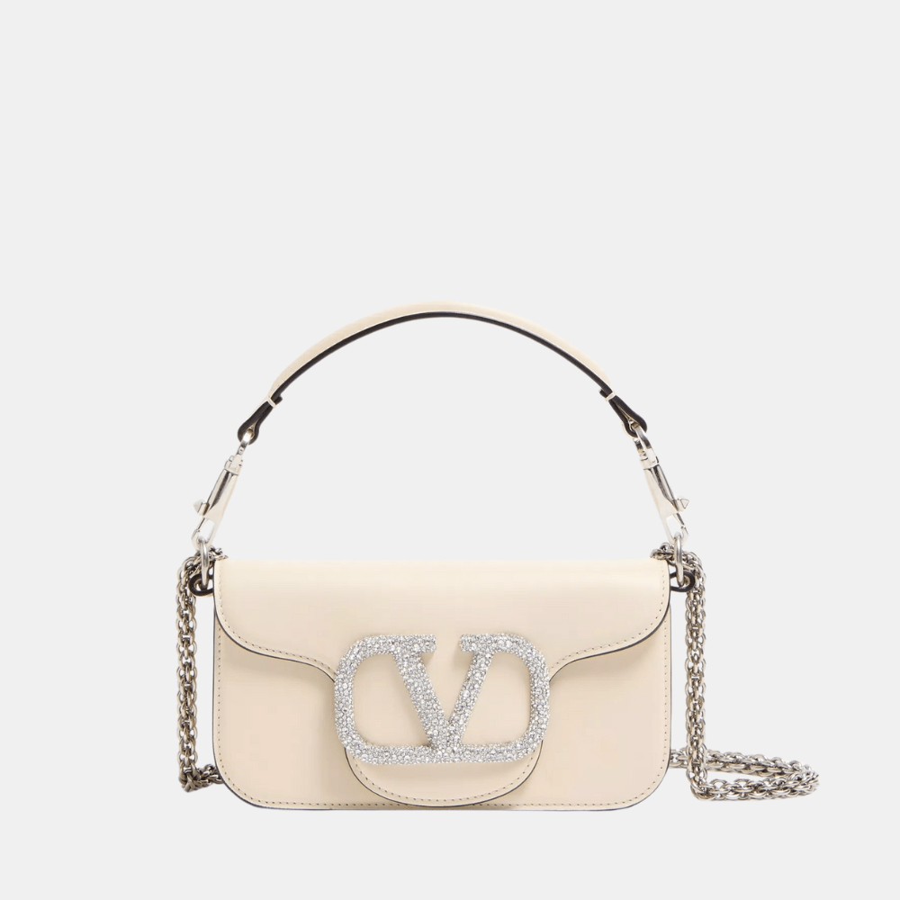 Valentino Garavani Locò Small Shoulder Bag With Jewel Logo (Ivory) - DIVA ONLINE STORE