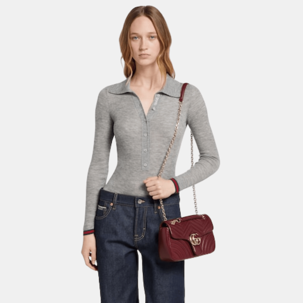 Gucci GG Marmont Medium Shoulder Bag In Rosso Ancora Red Leather - DIVA ONLINE STORE