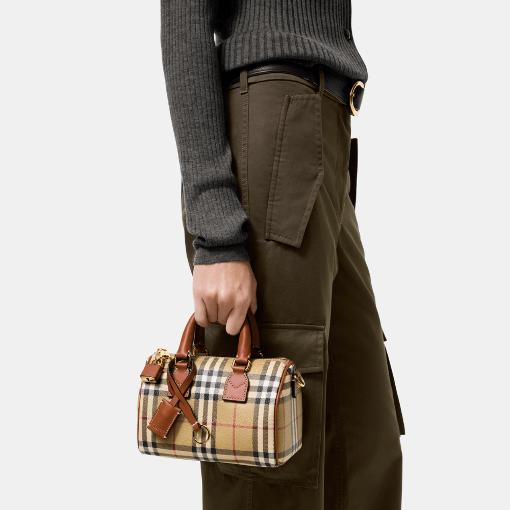 Burberry Mini Check Bowling Bag (Archive Beige/Briar Brown) - DIVA ONLINE STORE