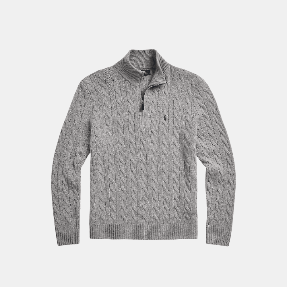 Ralph Lauren Cable-Knit Quarter-Zip Jumper (Fawn Grey Heather) - DIVA ONLINE STORE