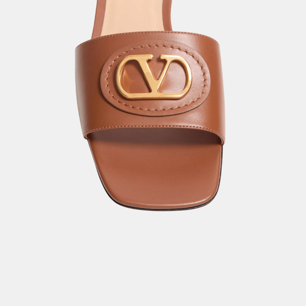 Valentino VLogo Signature Slide Sandal In Tobacco Calfskin - DIVA ONLINE STORE