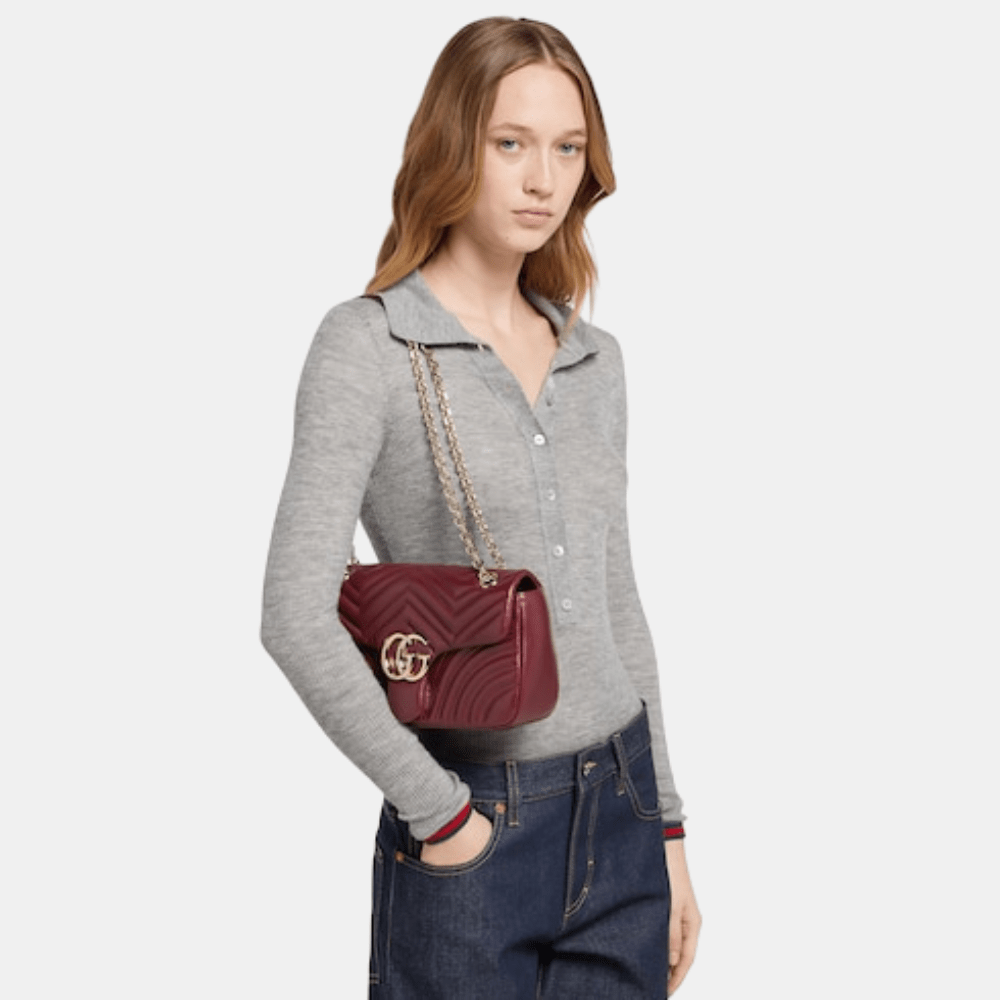 Gucci GG Marmont Medium Shoulder Bag In Rosso Ancora Red Leather - DIVA ONLINE STORE