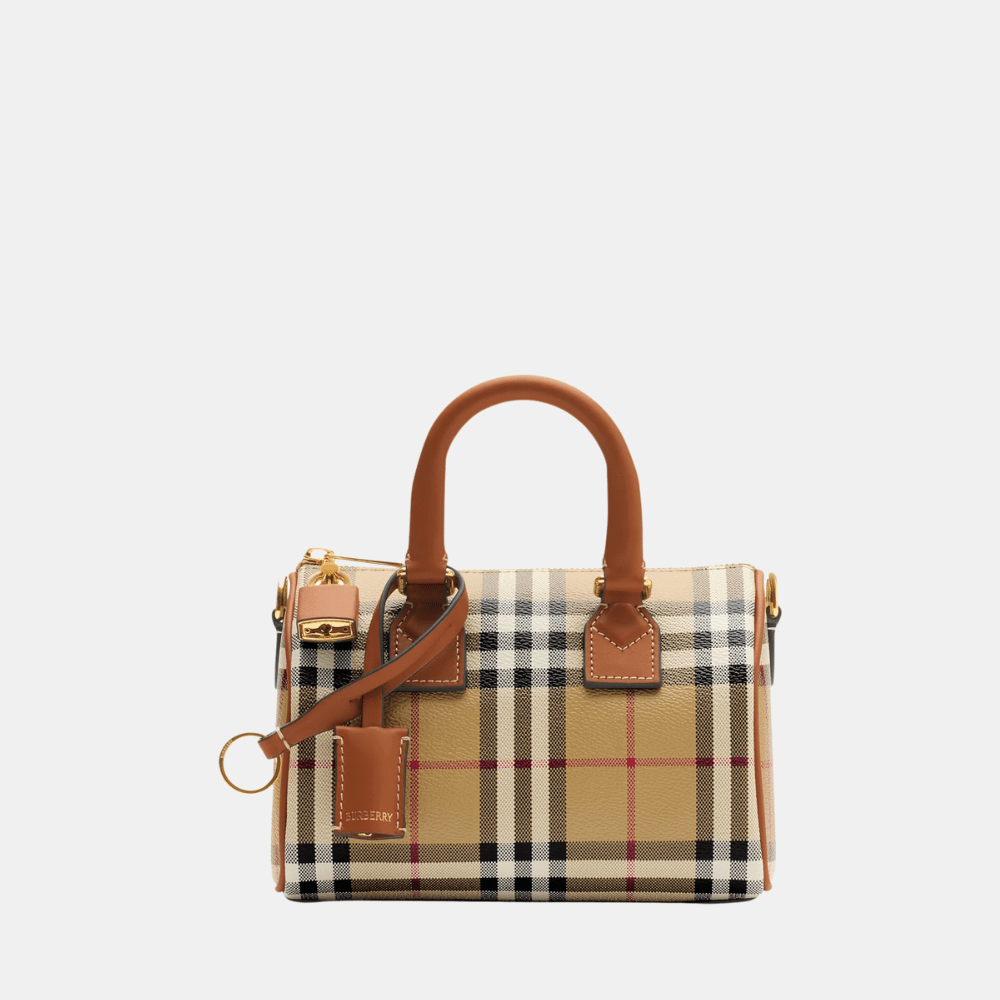 Burberry Mini Check Bowling Bag (Archive Beige/Briar Brown) - DIVA ONLINE STORE
