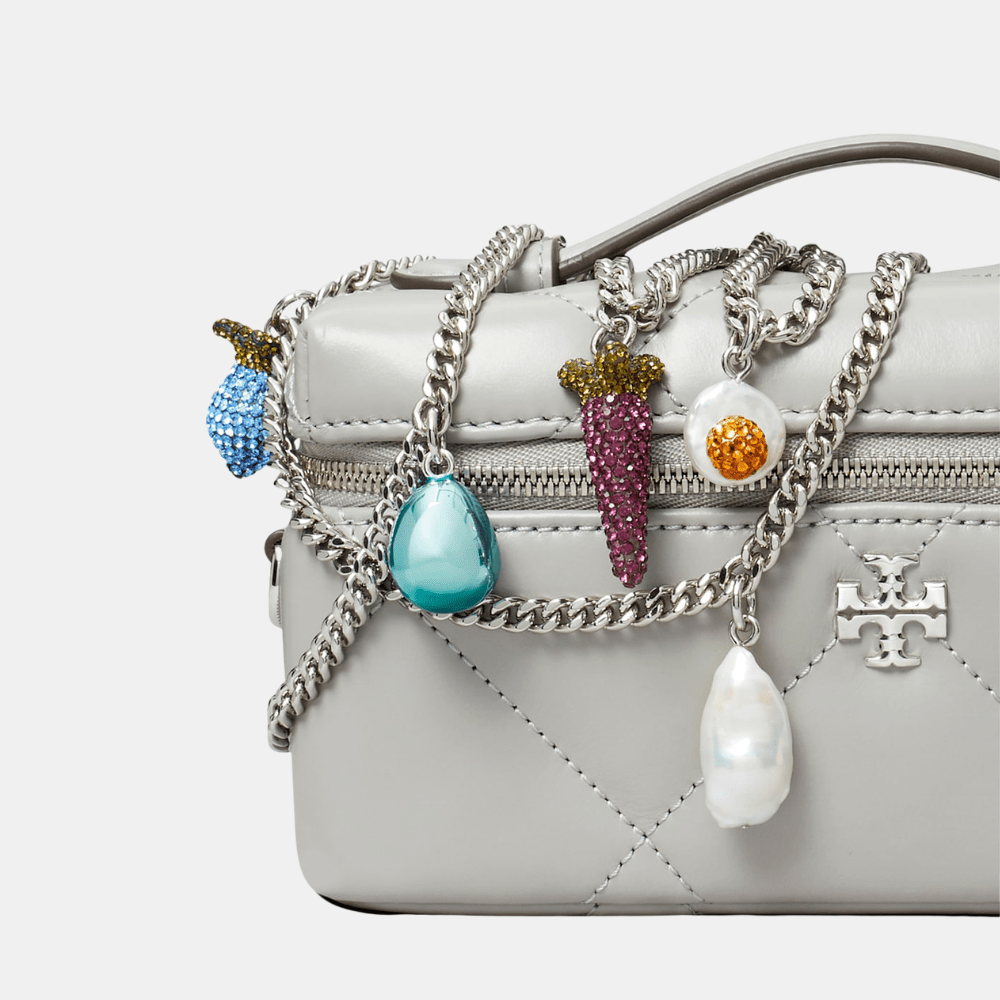 Tory Burch Kira Diamond Quilt Charm East - West Vanity Case (Gray) - DIVA ONLINE STORE