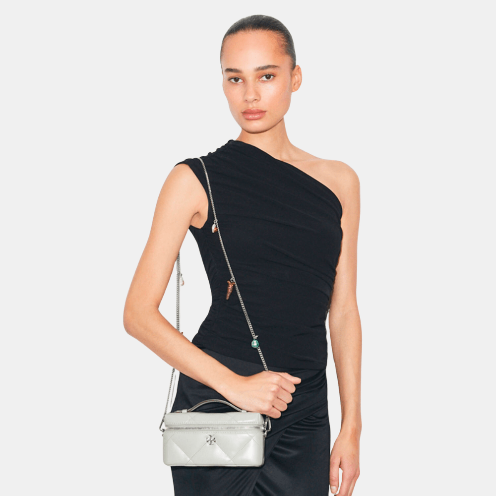 Tory Burch Kira Diamond Quilt Charm East - West Vanity Case (Gray) - DIVA ONLINE STORE