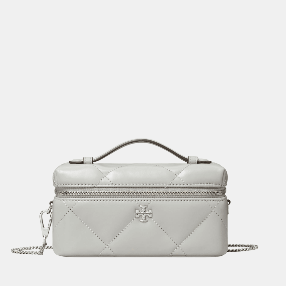 Tory Burch Kira Diamond Quilt Charm East - West Vanity Case (Gray) - DIVA ONLINE STORE