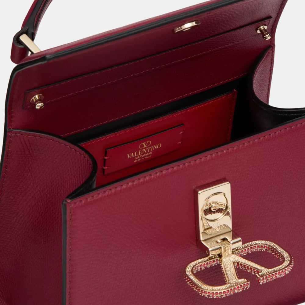 Valentino Garavani Vsling Mini Handbag With Jewel Logo (Dark Red)