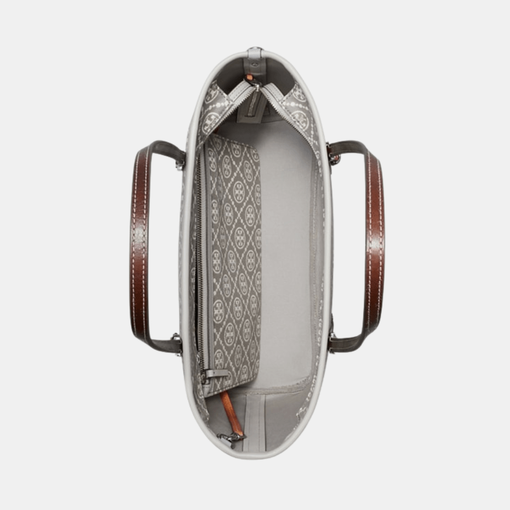 Tory Burch T Monogram Small Zip Tote (Gray) - DIVA ONLINE STORE