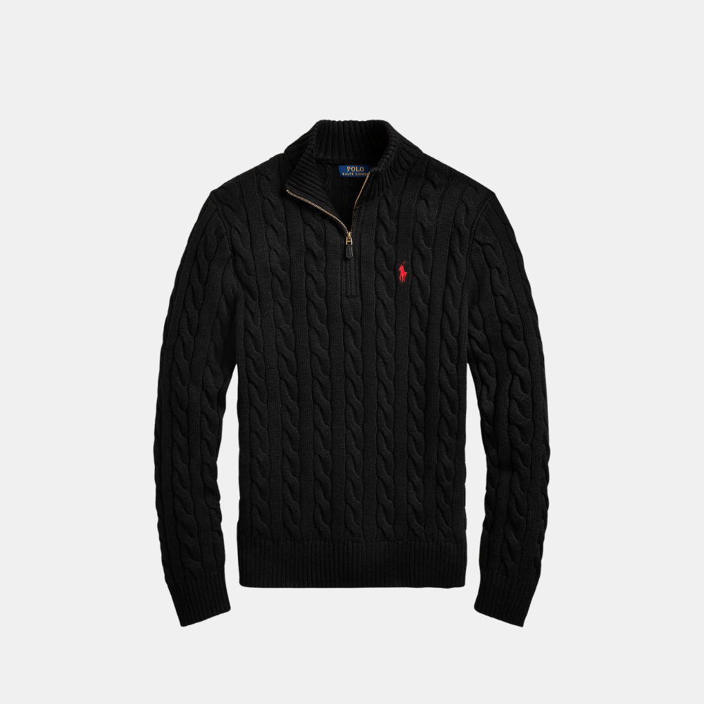 Ralph Lauren Cable - Knit Cotton Quarter - Zip Jumper (Black) - DIVA ONLINE STORE