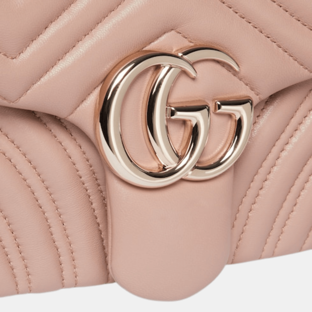 Gucci GG Marmont Medium Shoulder Bag In Pink Beige Leather - DIVA ONLINE STORE