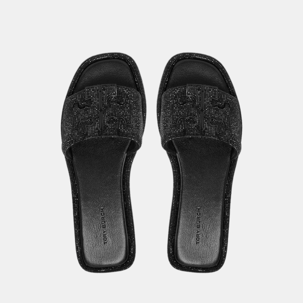 Tory Burch Pavé Double T Sport Slide (Perfect Black/Jet) - DIVA ONLINE STORE