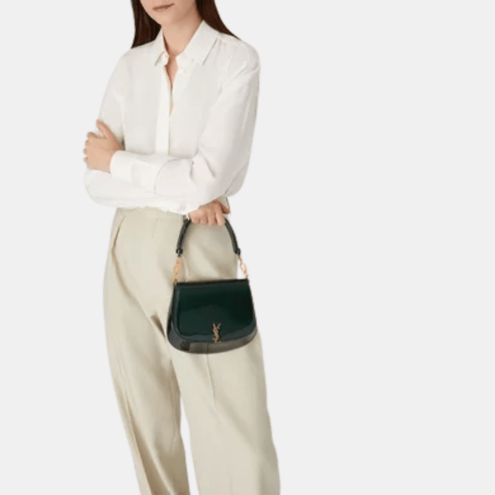 Saint Laurent Voltaire Patent Leather Shoulder Bag (Fir Leaf) - DIVA ONLINE STORE