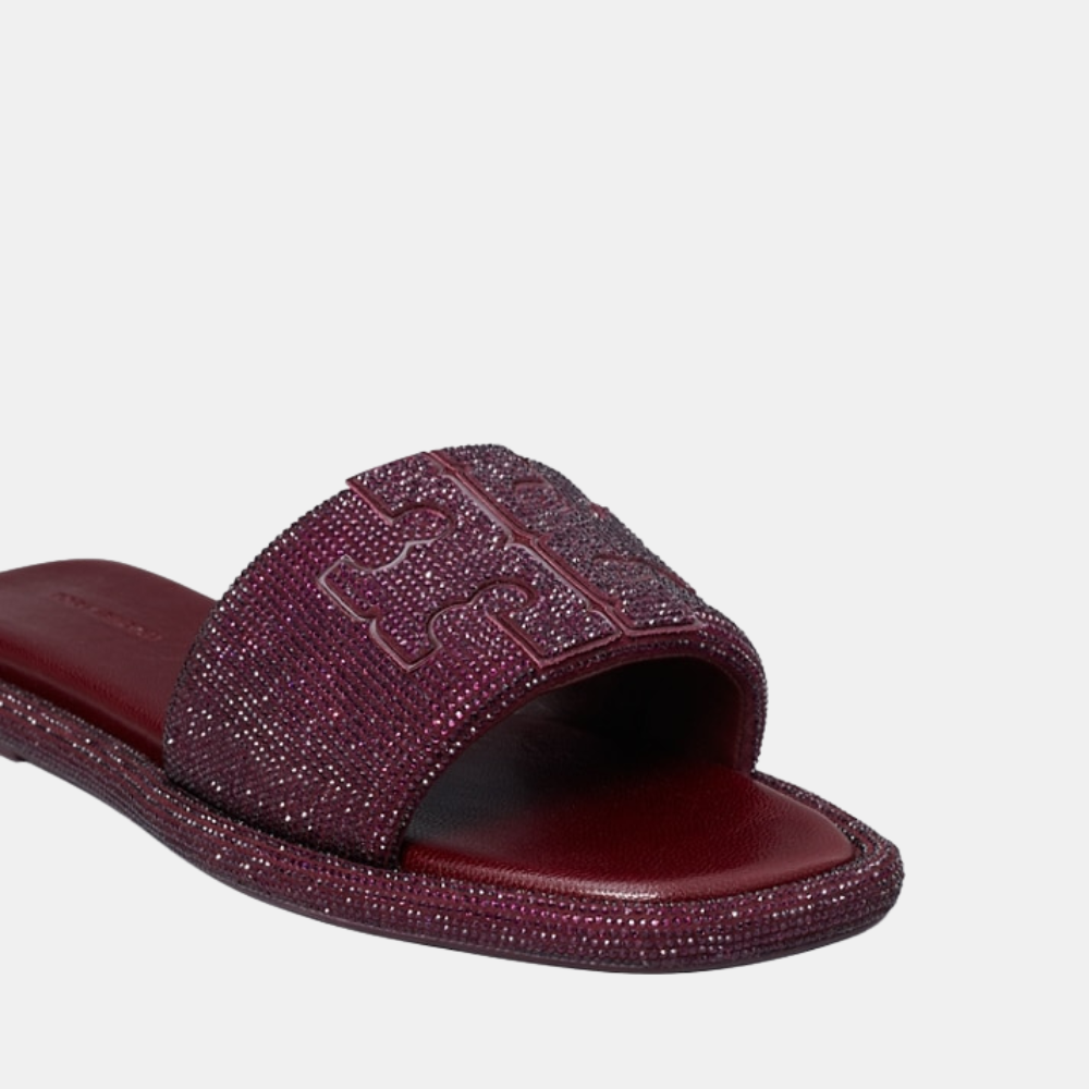 Tory Burch Pavé Double T Sport Slide (Dark Carmine/Burgundy)
