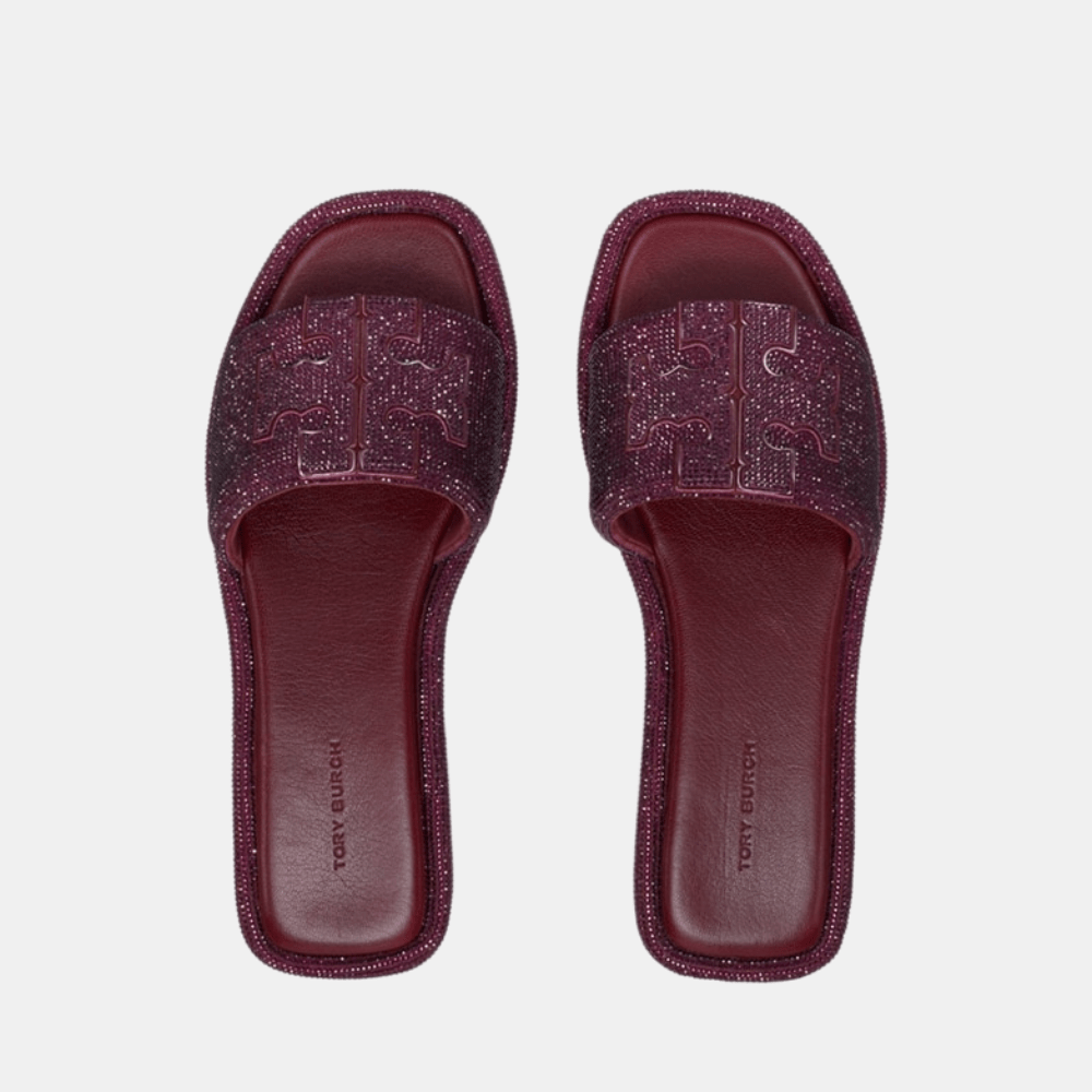 Tory Burch Pavé Double T Sport Slide (Dark Carmine/Burgundy) - DIVA ONLINE STORE