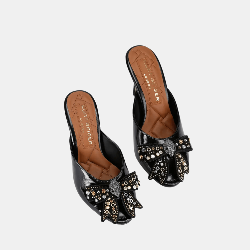 Kurt Geiger Belgravia Stud Bow Mule Heel (Black) - DIVA ONLINE STORE