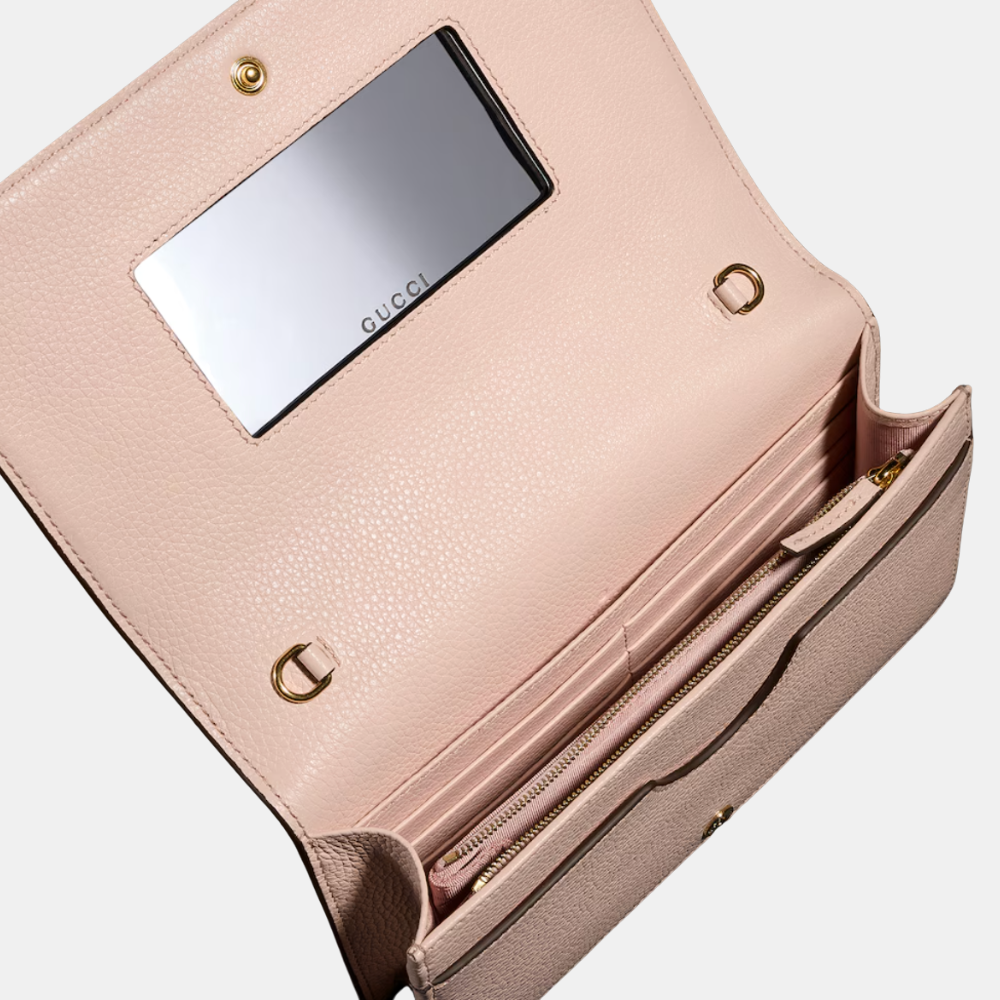 Gucci Bi-Color GG Marmont Wallet On Chain In Dark Taupe Leather