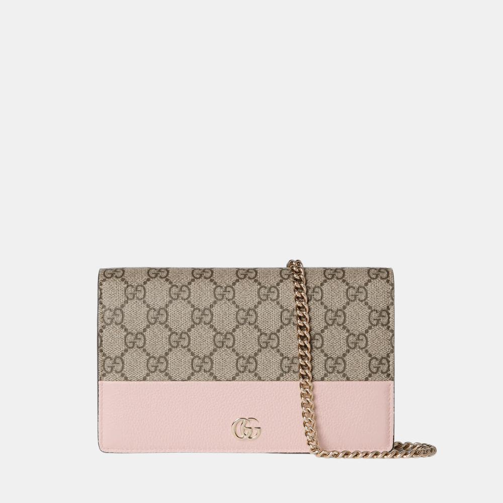 Gucci Bi-Color GG Marmont Wallet On Chain In Pink Leather - DIVA ONLINE STORE