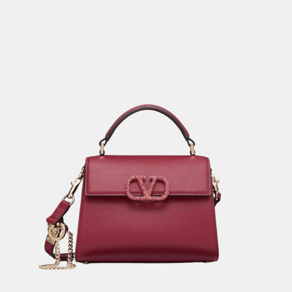 Valentino Garavani Vsling Mini Handbag With Jewel Logo (Dark Red) - DIVA ONLINE STORE
