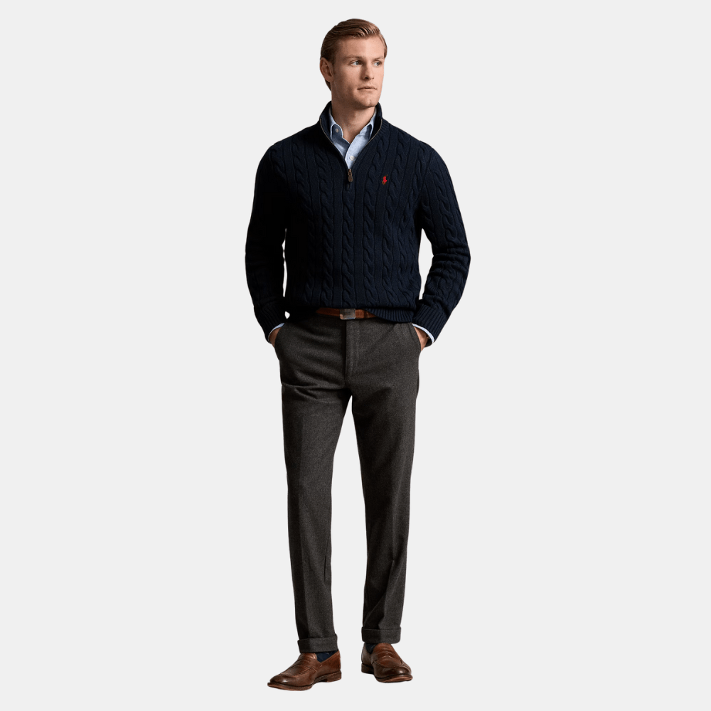 Ralph Lauren Cable - Knit Cotton Quarter - Zip Jumper (Hunter Navy) - DIVA ONLINE STORE