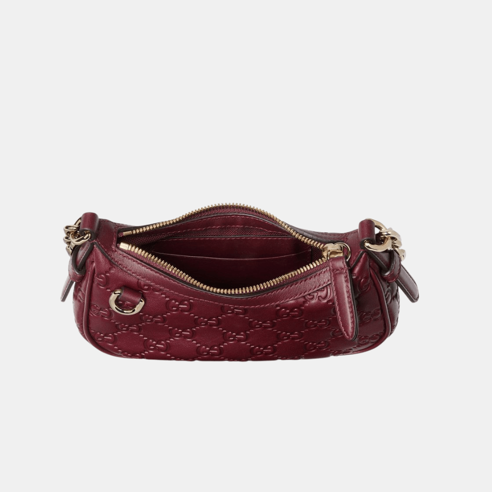 Gucci GG Emblem Mini Shoulder Bag In Rosso Ancora Red Leather - DIVA ONLINE STORE