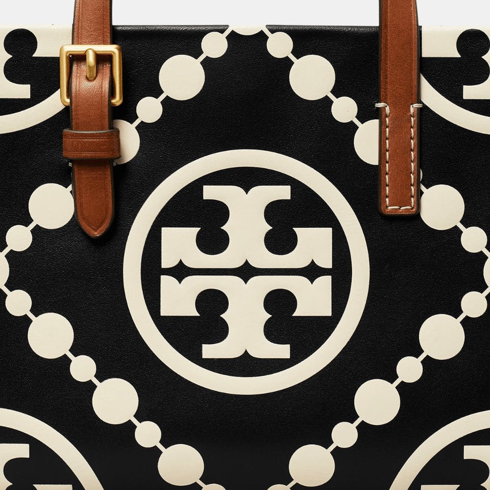 Tory Burch Mini T Monogram Contrast Embossed Square Tote (New Ivory/Black) - DIVA ONLINE STORE