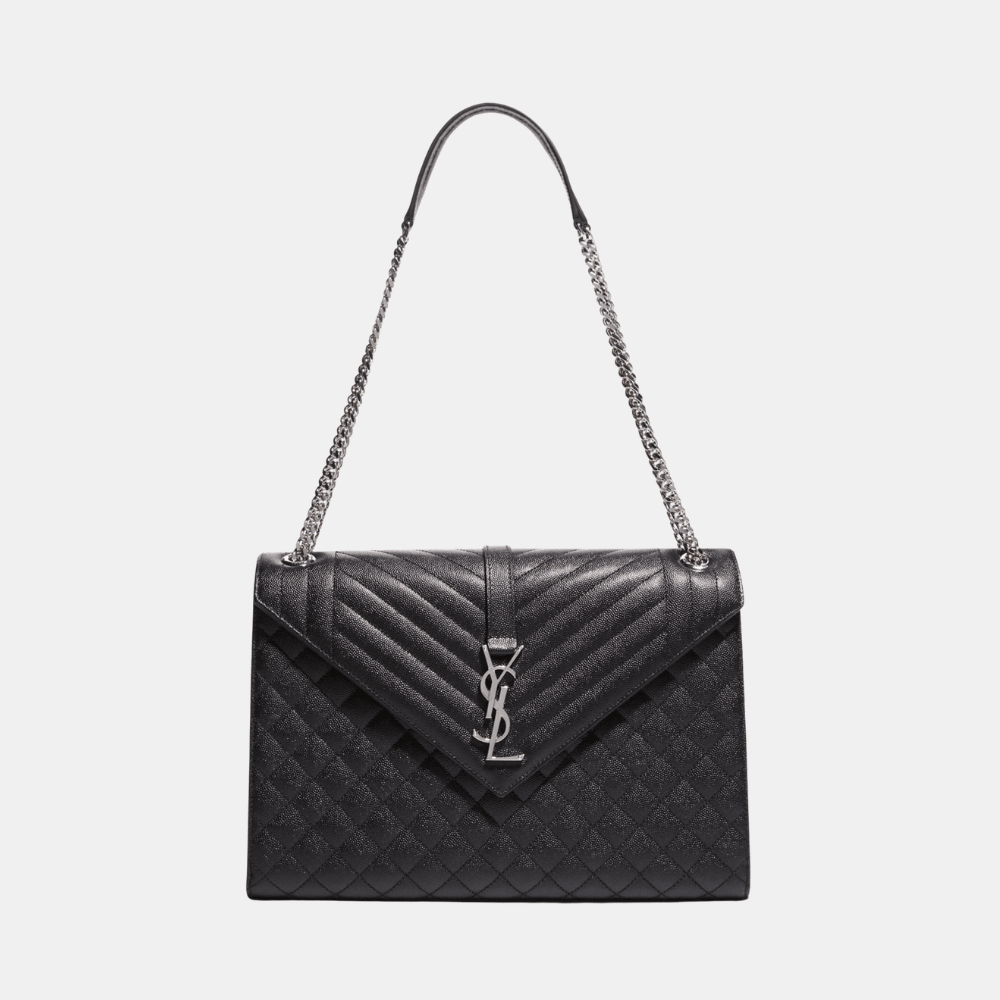 Saint Laurent Large Envelope Shoulder Bag (Black/Silver) - DIVA ONLINE STORE