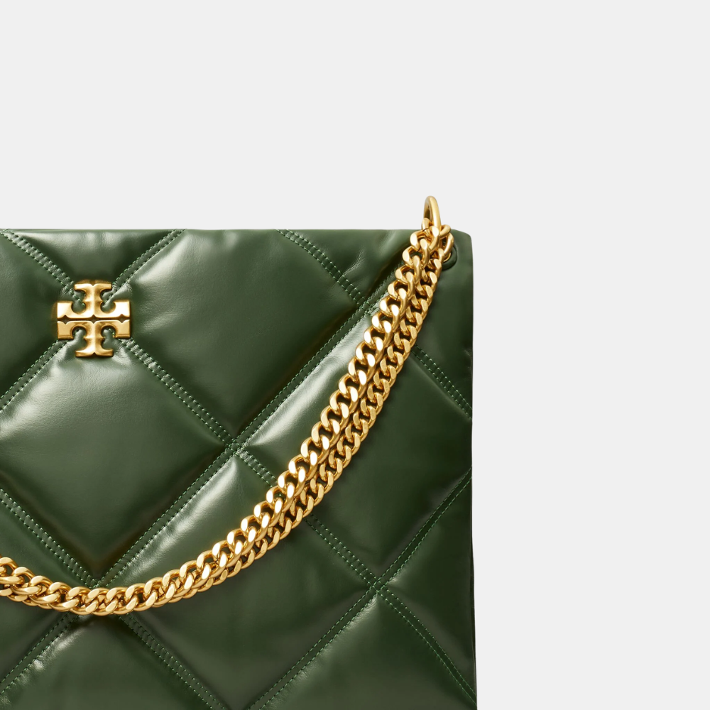 Tory Burch Kira Diamond Quilt Contrast Stitch Satchel (Basil)