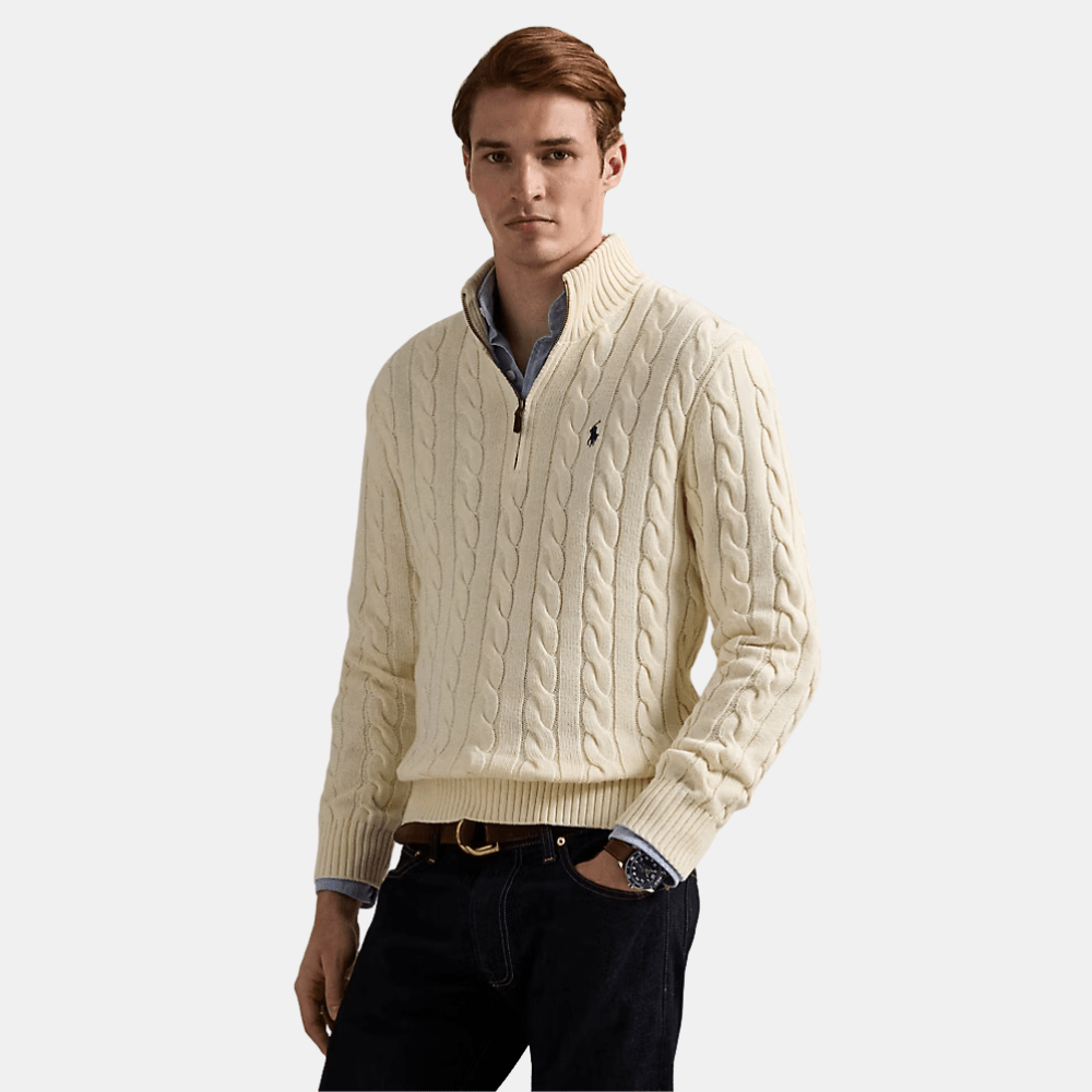 Ralph Lauren Cable - Knit Cotton Quarter - Zip Jumper (Andover Cream) - DIVA ONLINE STORE