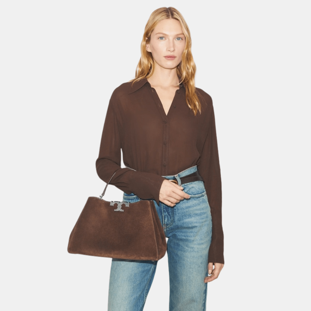 Tory Burch Eleanor Suede Satchel Bag (Dark Cocoa) - DIVA ONLINE STORE